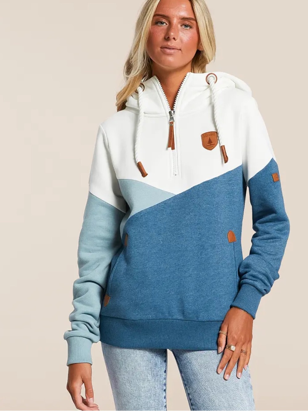 WANAKE Colorblock Pullover Terry Hoodie *black/white/grey*